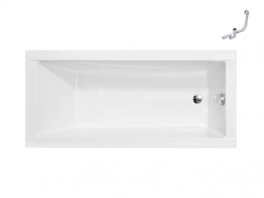 Obdĺžniková akrylátová Vaňa CLASSIC 120x70, lesklá biela, MW01DS1270 + automatický sifón (chrómový)